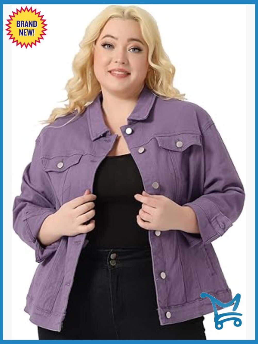 Plus Size Western Denim Jacket with Button Front Stitching